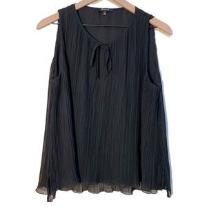 Madewell Tank Top Women’s Small Black Sheer Lined Crinkle Button Hole Tie Swing.